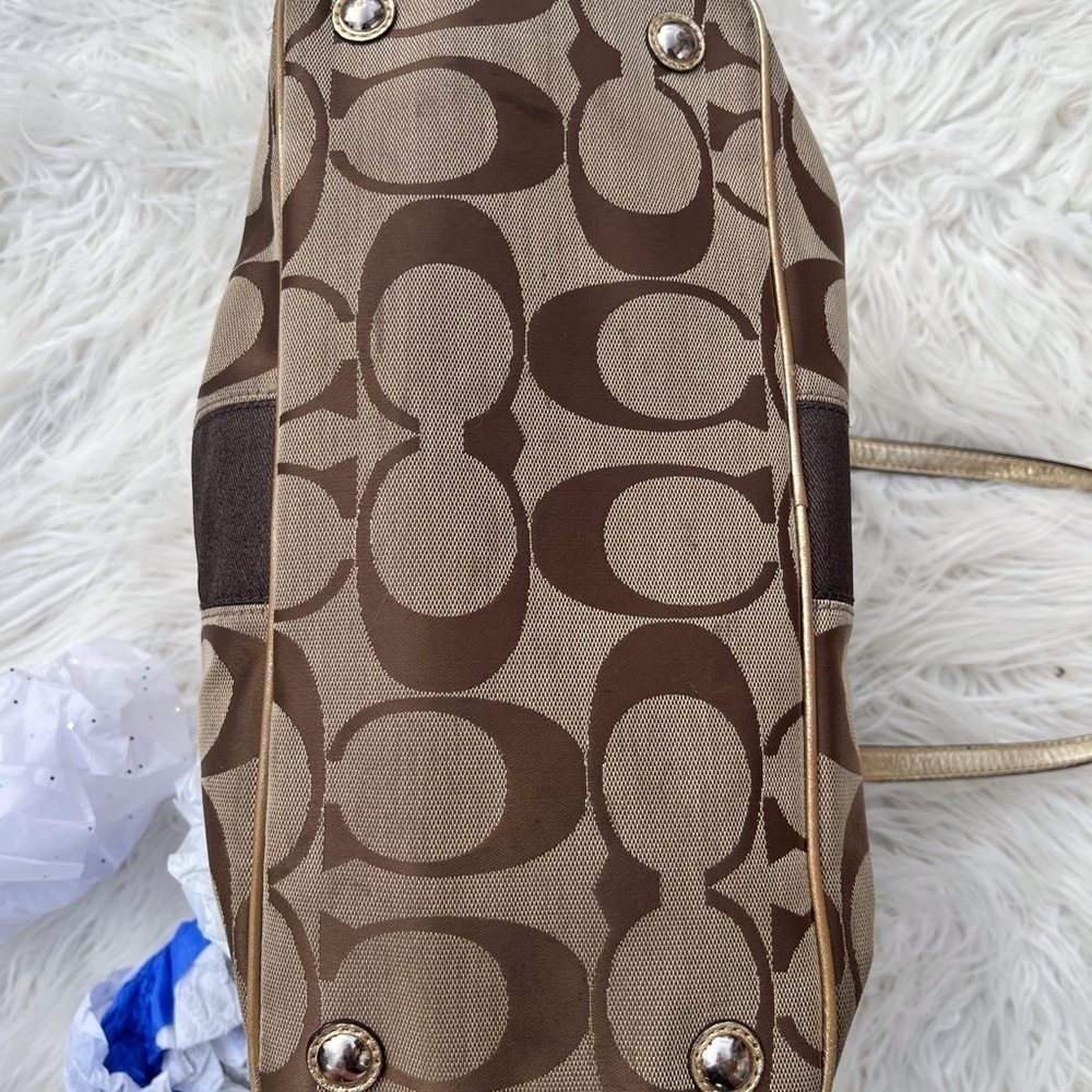 Coach SIgnature Handbag Purse Large "C" Satchel Tote Gold Tone Trim w/ Hangtag - Picture 8 of 14